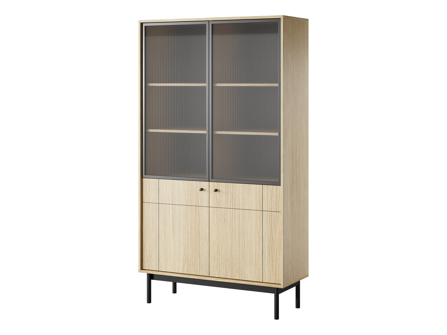 PI Japandi Bookcase with Glass Front WT104 in Oak Linea