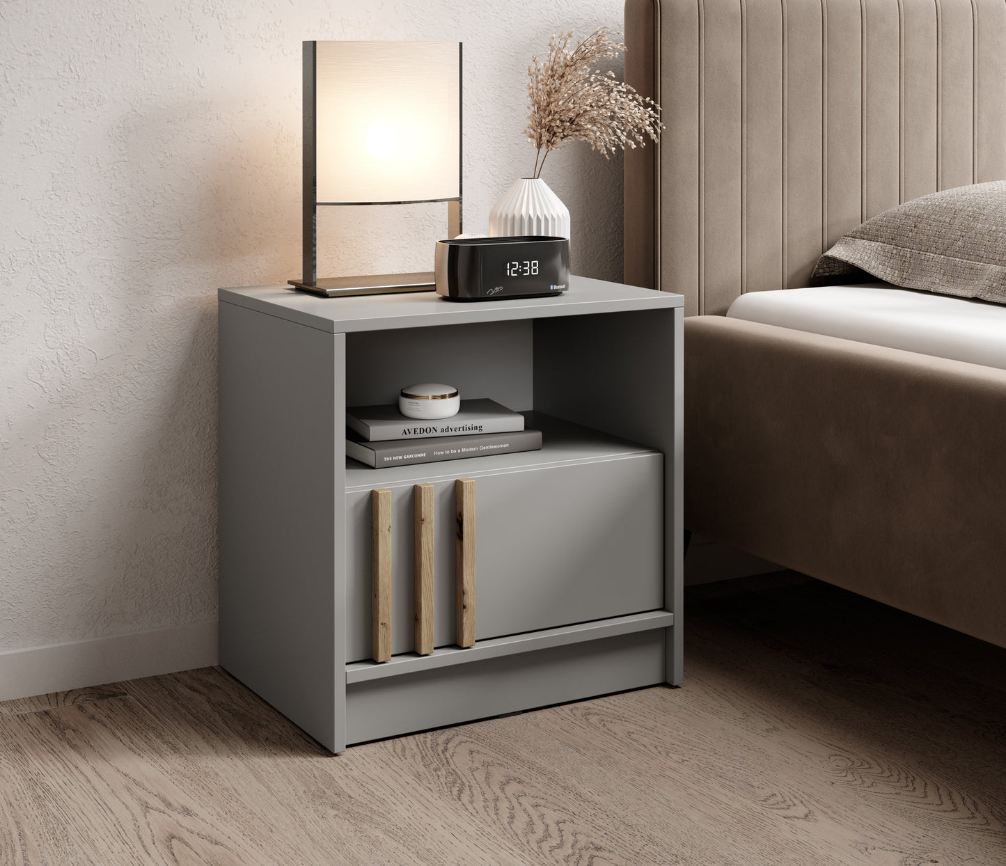 PI Nelly Bedside Table – Grey / Artisan Oak