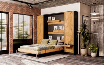 Customizable Murphy Bed Basic Vertical Furniture Set Black and Lancelot Oak 90, 120, 140 x 200 cm