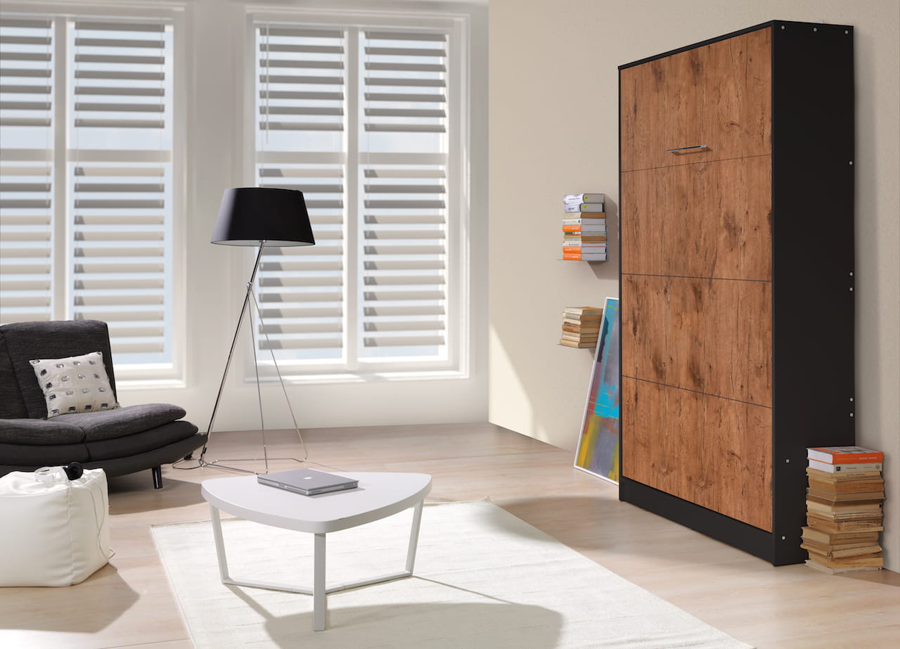 Customizable Murphy Bed Basic Vertical Furniture Set Black and Lancelot Oak 90, 120, 140 x 200 cm