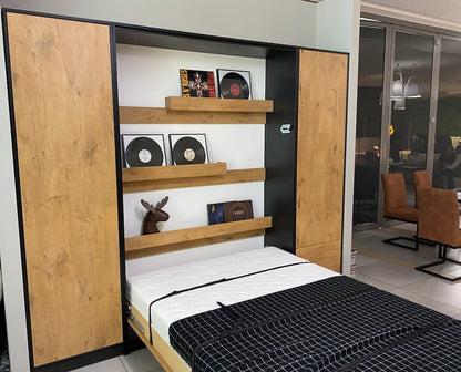 Customizable Murphy Bed Basic Vertical Furniture Set Black and Lancelot Oak 90, 120, 140 x 200 cm