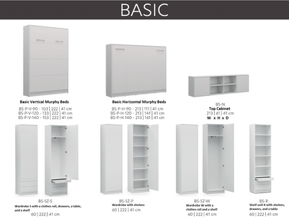 Customizable Murphy Bed Basic Vertical Furniture Set Congo 90, 120, 140 x 200 cm