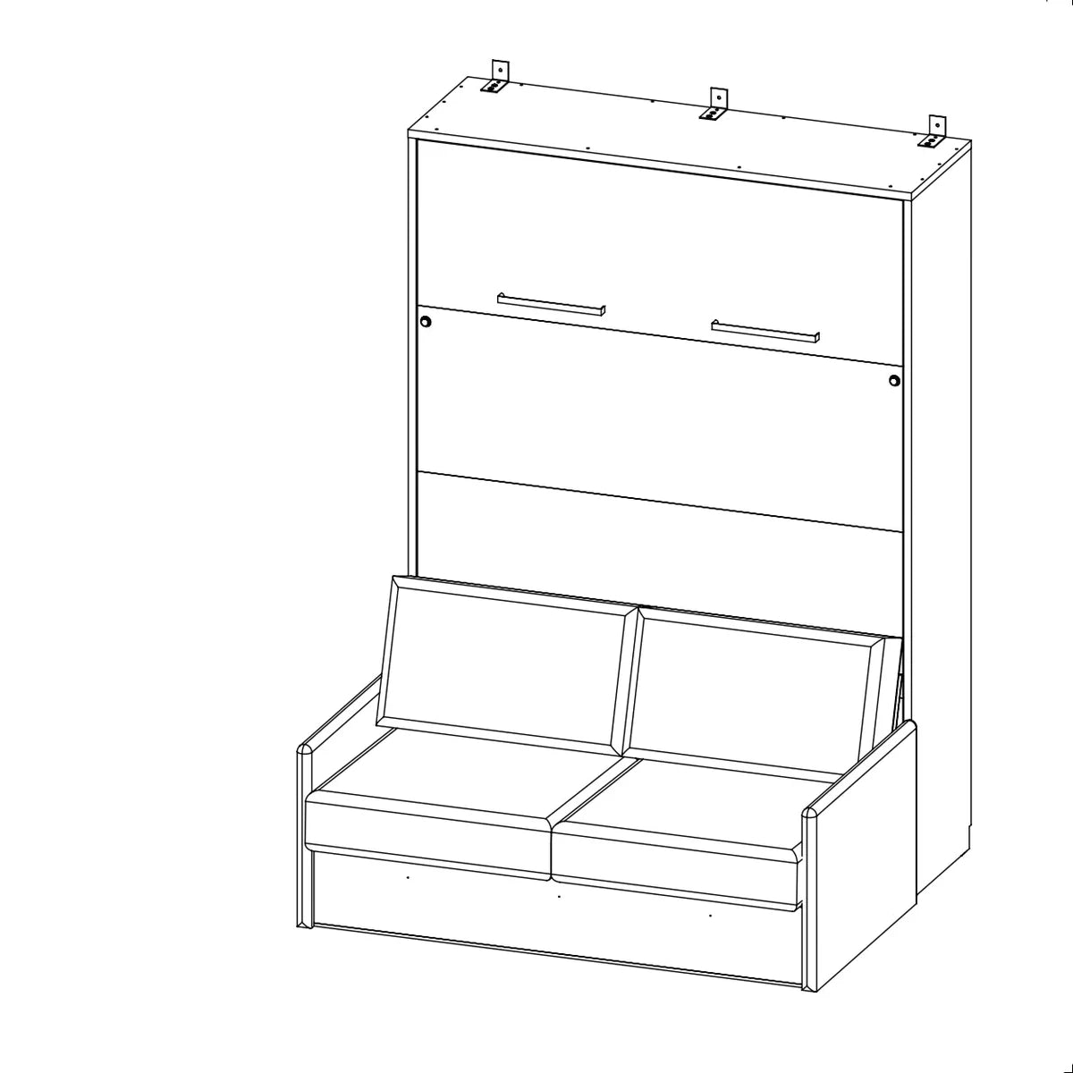 Genius Murphy Bed White Gloss 140 x 200 cm with Sofa ECO-LEATHER, Led Lighting