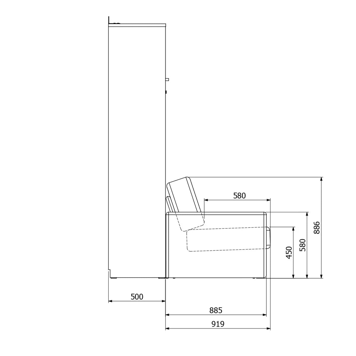 Genius Murphy Bed White Matt 140 x 200 cm with Sofa ECO-LEATHER, Led Lighting