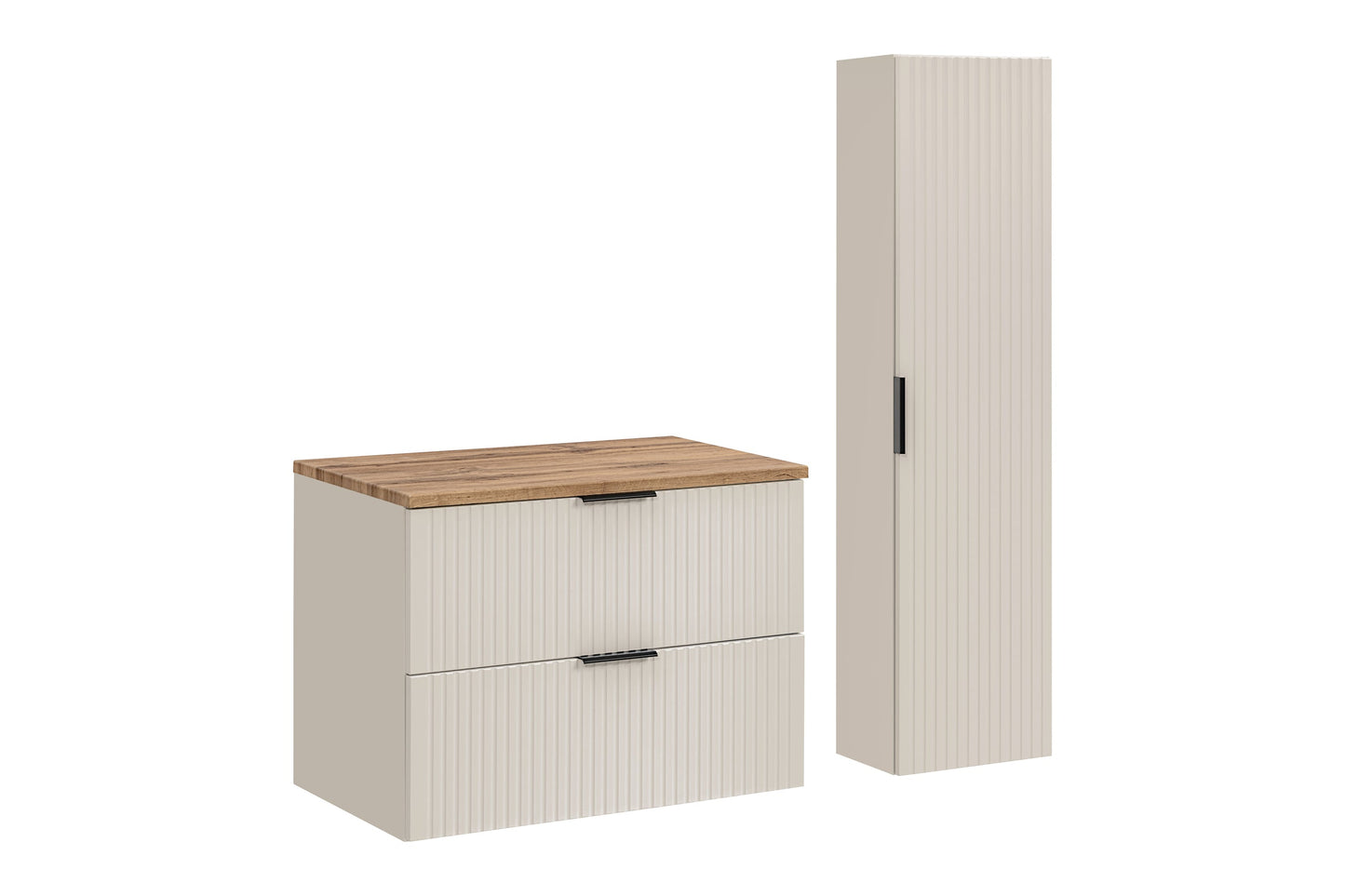 Adel Cashmere Black Handle Bathroom Set with High Cabinet 80 cm SSET-ADC B WOTAN