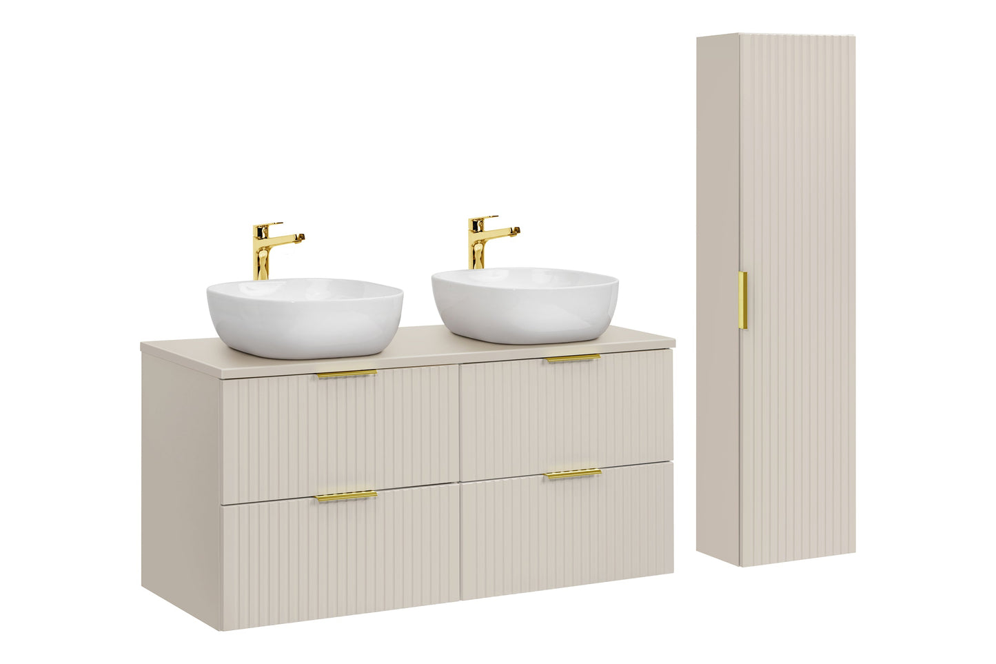 Adel Cashmere Gold Handle Bathroom with High Cabinet Smile 120 cm SET-ADC B