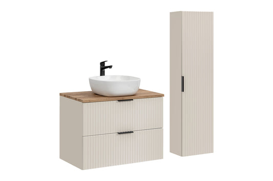 Adel Cashmere Black Handle Bathroom Set with High Cabinet 80 cm Smile SSET-ADC B WOTAN