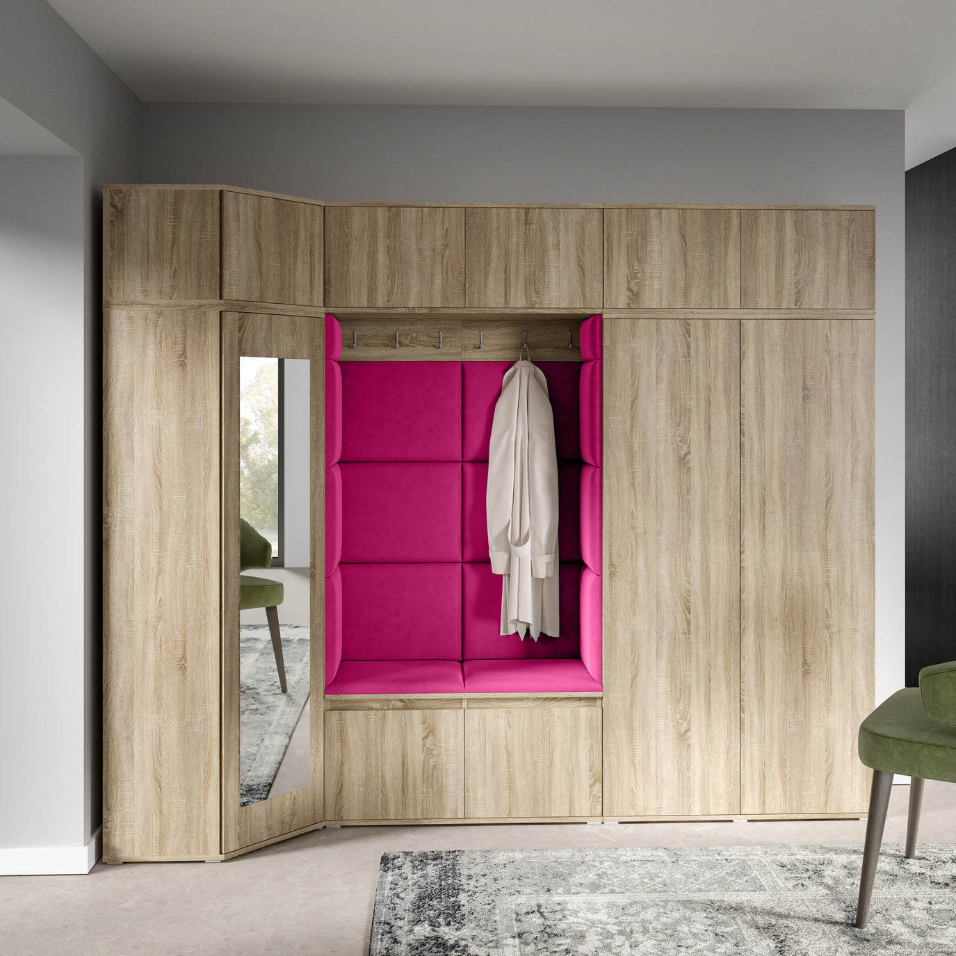 PK Emi 39 Hallway Wardrobe Sonoma Oak - Upholstered Panels in Various Colours