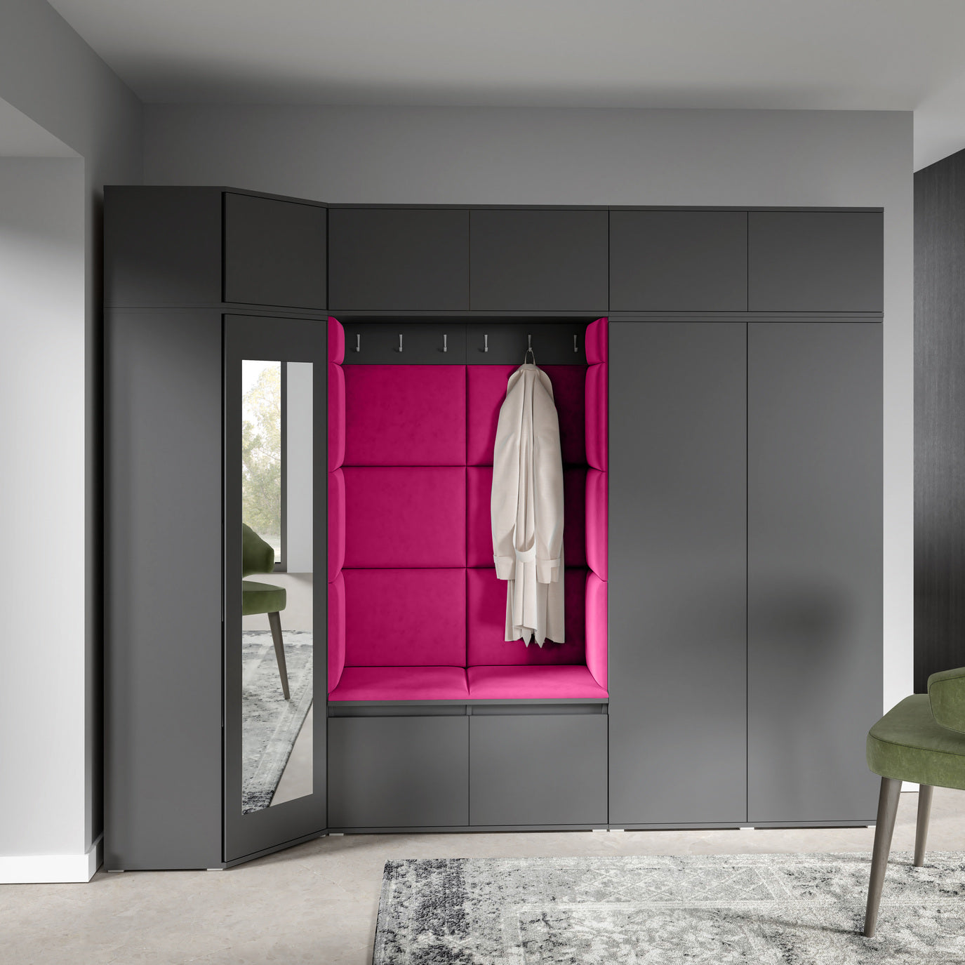 PK Emi 39 Hallway Wardrobe Graphite - Upholstered Panels in Various Colours