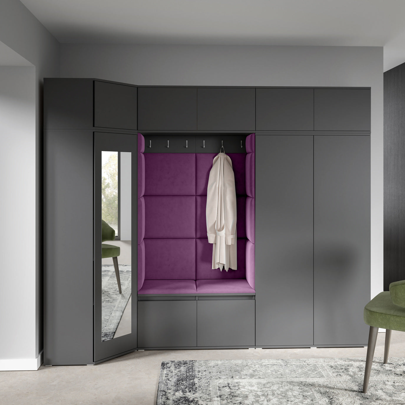 PK Emi 39 Hallway Wardrobe Graphite - Upholstered Panels in Various Colours