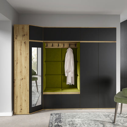 PK Emi 39 Hallway Wardrobe Artisan Oak / Black - Upholstered Panels in Various Colours
