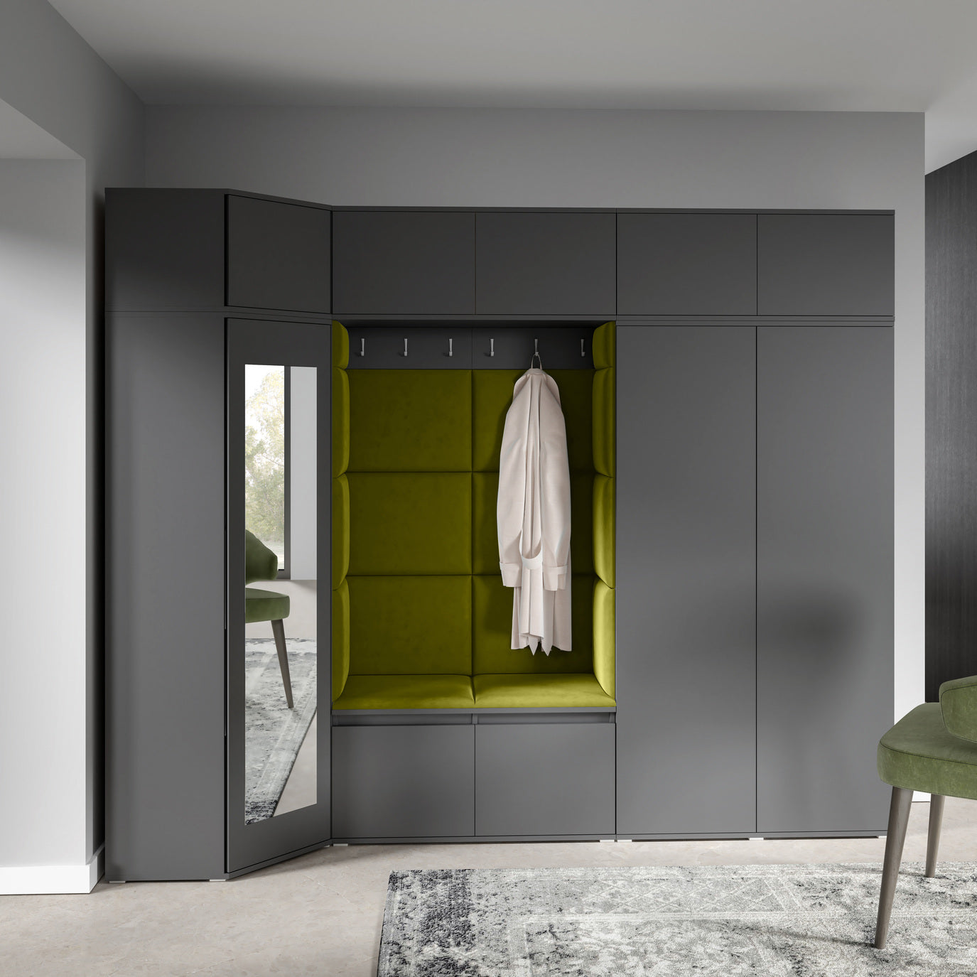 PK Emi 39 Hallway Wardrobe Graphite - Upholstered Panels in Various Colours
