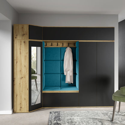 PK Emi 39 Hallway Wardrobe Artisan Oak / Black - Upholstered Panels in Various Colours