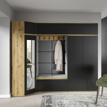 PK Emi 39 Hallway Wardrobe Artisan Oak / Black - Upholstered Panels in Various Colours