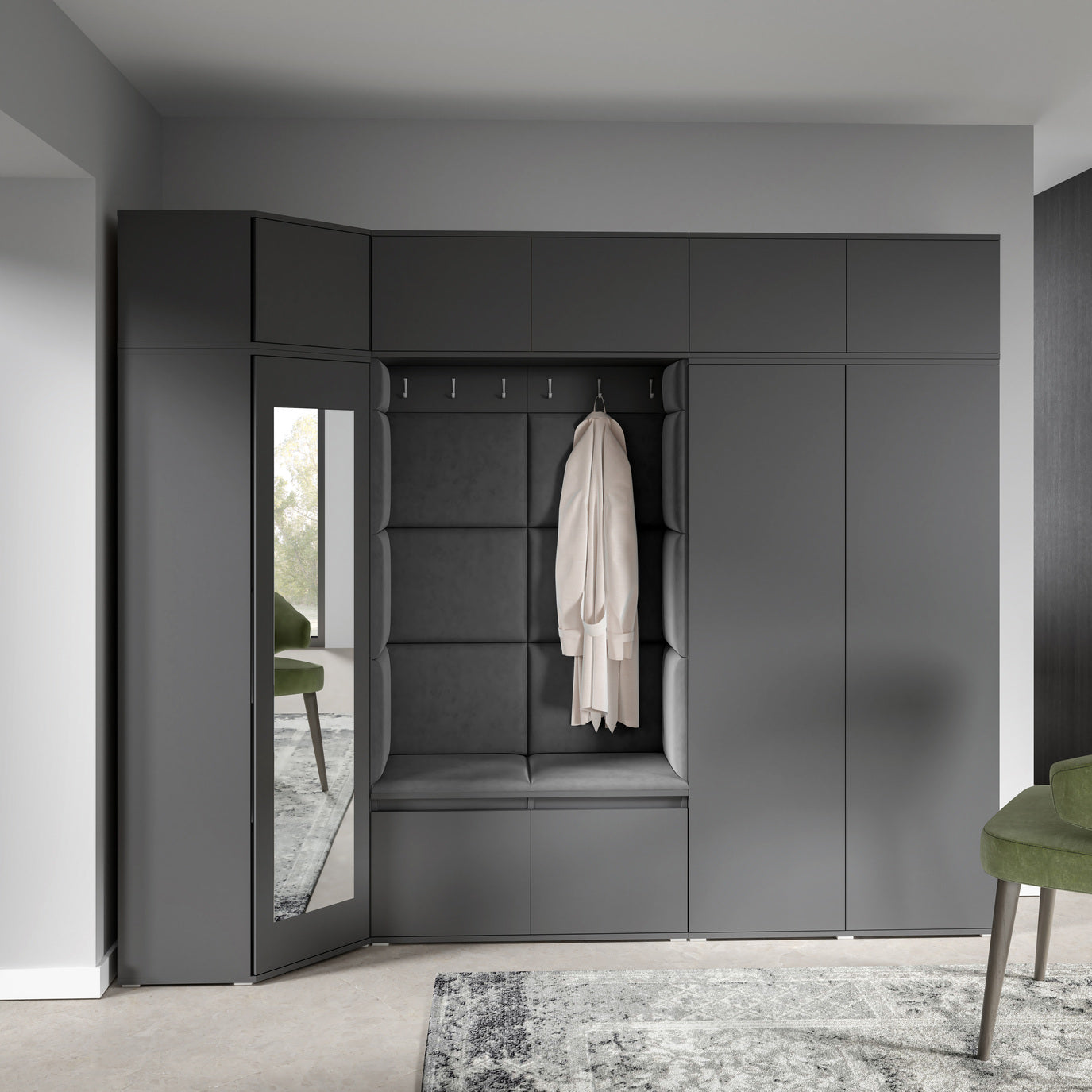 PK Emi 39 Hallway Wardrobe Graphite - Upholstered Panels in Various Colours