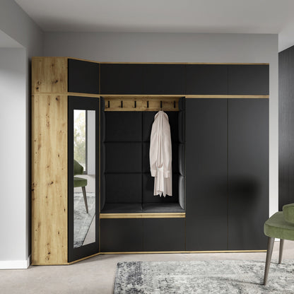 PK Emi 39 Hallway Wardrobe Artisan Oak / Black - Upholstered Panels in Various Colours
