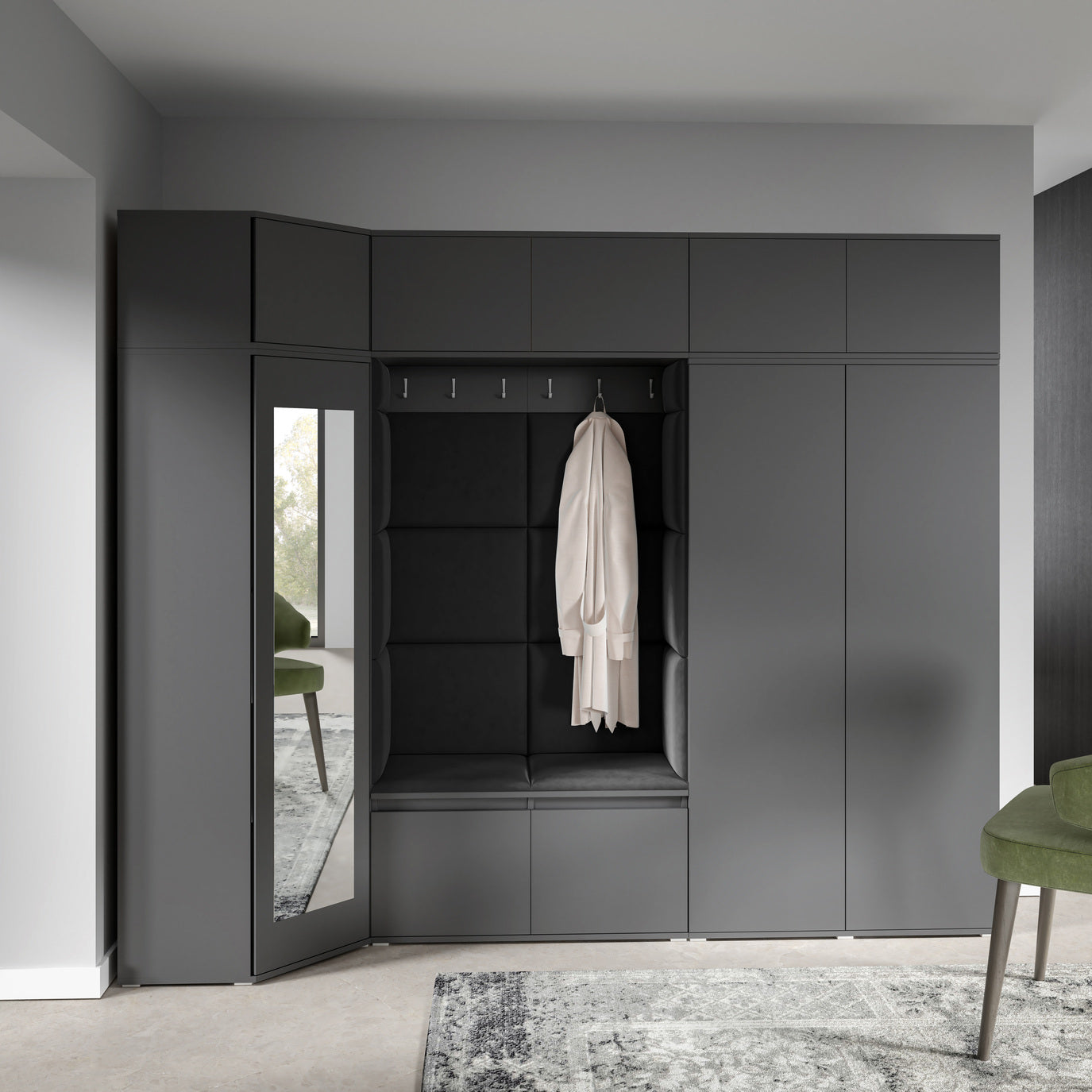 PK Emi 39 Hallway Wardrobe Graphite - Upholstered Panels in Various Colours