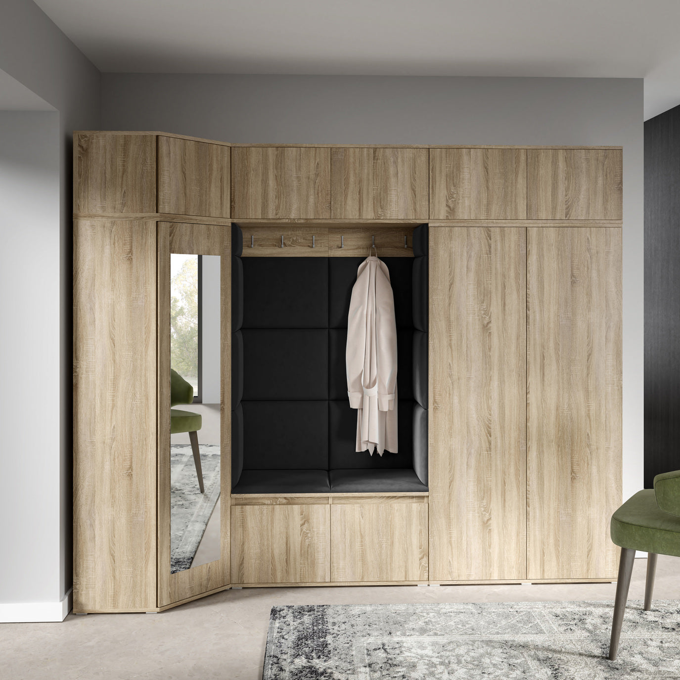 PK Emi 39 Hallway Wardrobe Sonoma Oak - Upholstered Panels in Various Colours