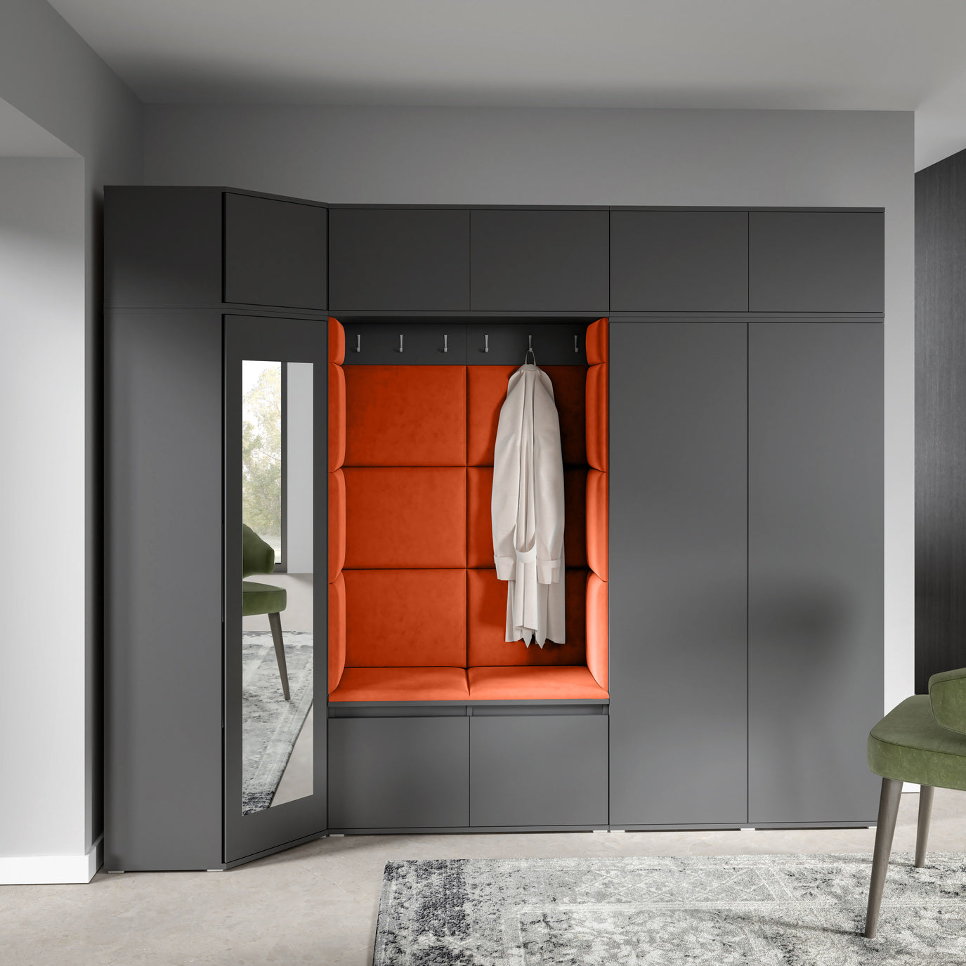 PK Emi 39 Hallway Wardrobe Graphite - Upholstered Panels in Various Colours