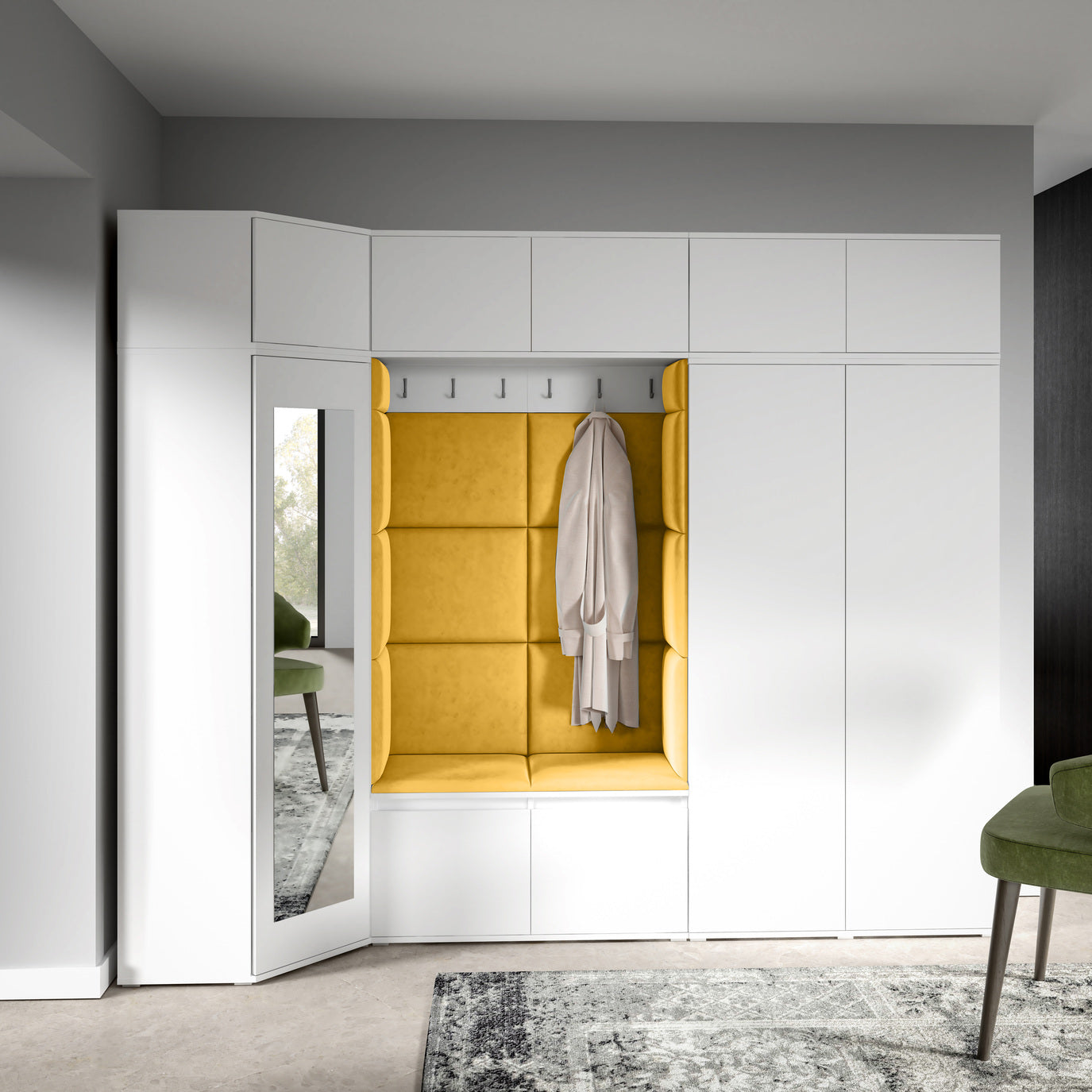 PK Emi 39 Hallway Wardrobe White - Upholstered Panels in Various Colours