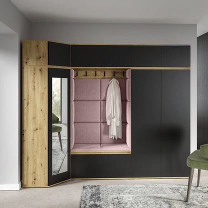 PK Emi 39 Hallway Wardrobe Artisan Oak / Black - Upholstered Panels in Various Colours
