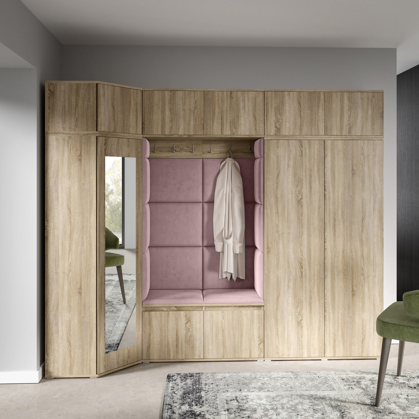 PK Emi 39 Hallway Wardrobe Sonoma Oak - Upholstered Panels in Various Colours