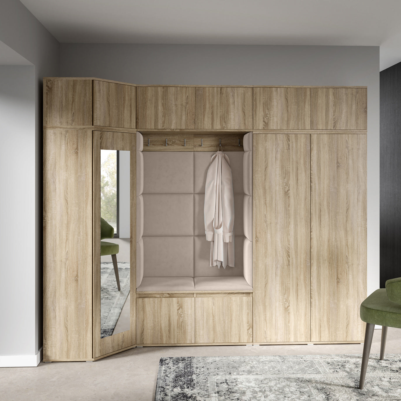 PK Emi 39 Hallway Wardrobe Sonoma Oak - Upholstered Panels in Various Colours