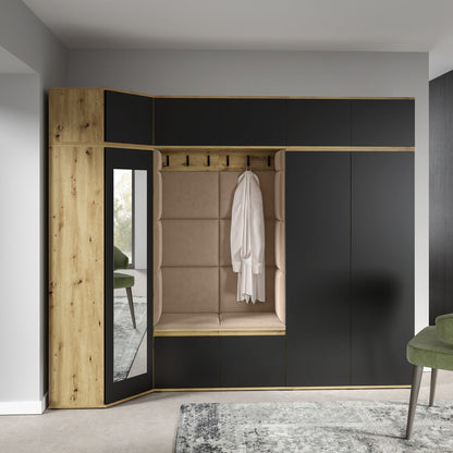 PK Emi 39 Hallway Wardrobe Artisan Oak / Black - Upholstered Panels in Various Colours