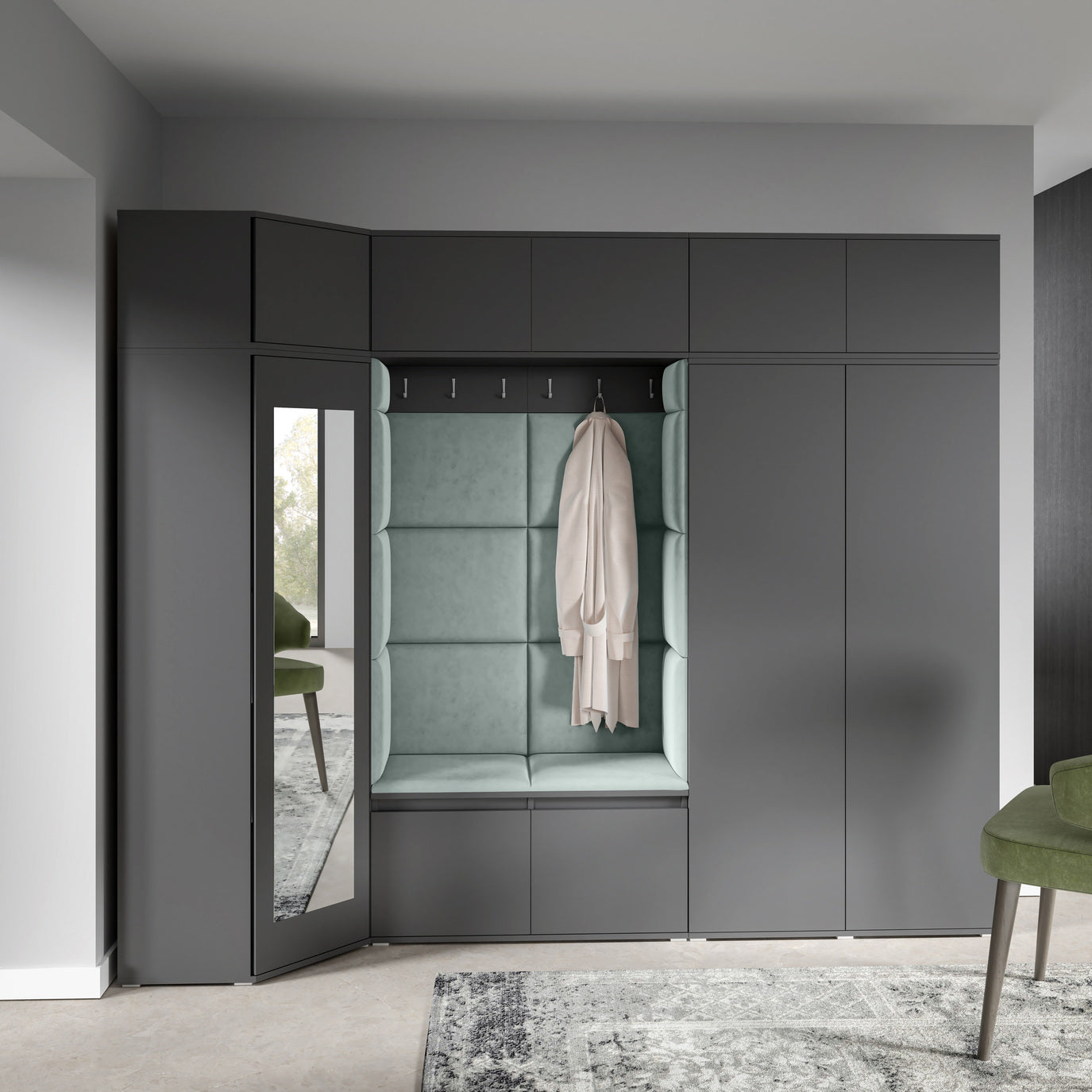 PK Emi 39 Hallway Wardrobe Graphite - Upholstered Panels in Various Colours