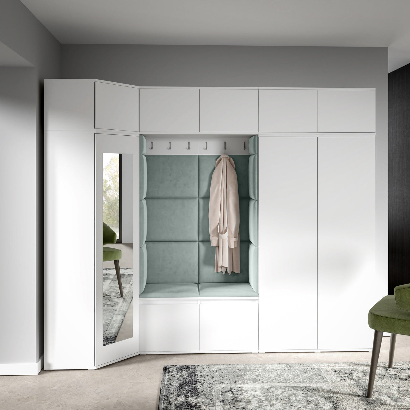 PK Emi 39 Hallway Wardrobe White - Upholstered Panels in Various Colours
