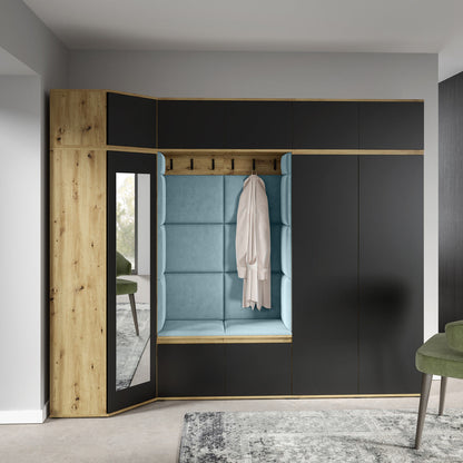 PK Emi 39 Hallway Wardrobe Artisan Oak / Black - Upholstered Panels in Various Colours