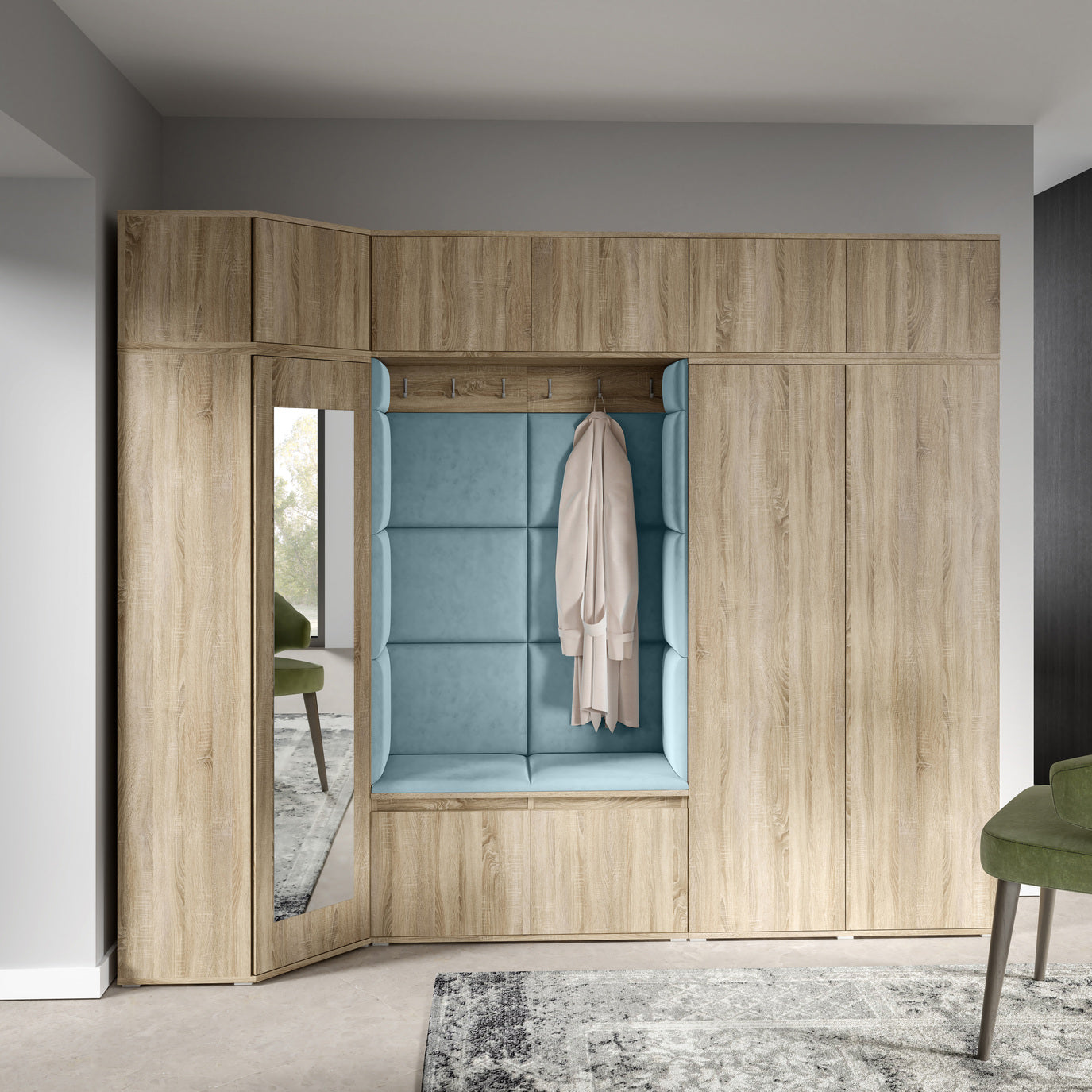 PK Emi 39 Hallway Wardrobe Sonoma Oak - Upholstered Panels in Various Colours