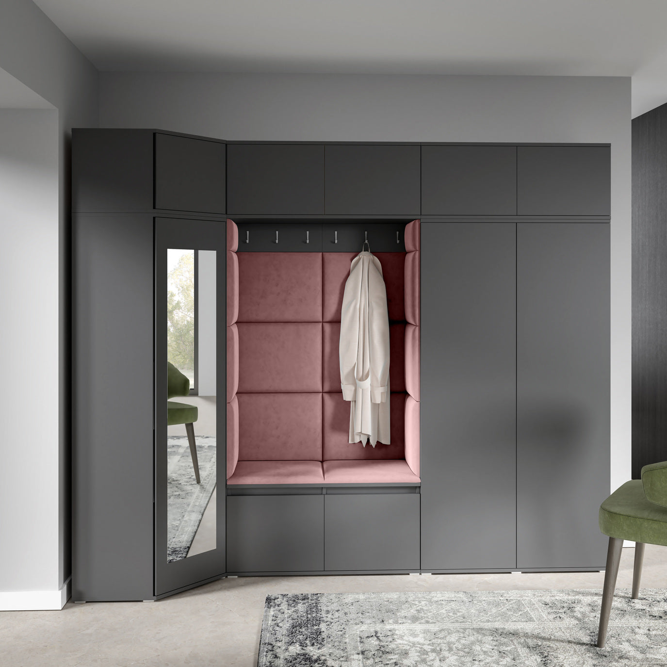 PK Emi 39 Hallway Wardrobe Graphite - Upholstered Panels in Various Colours