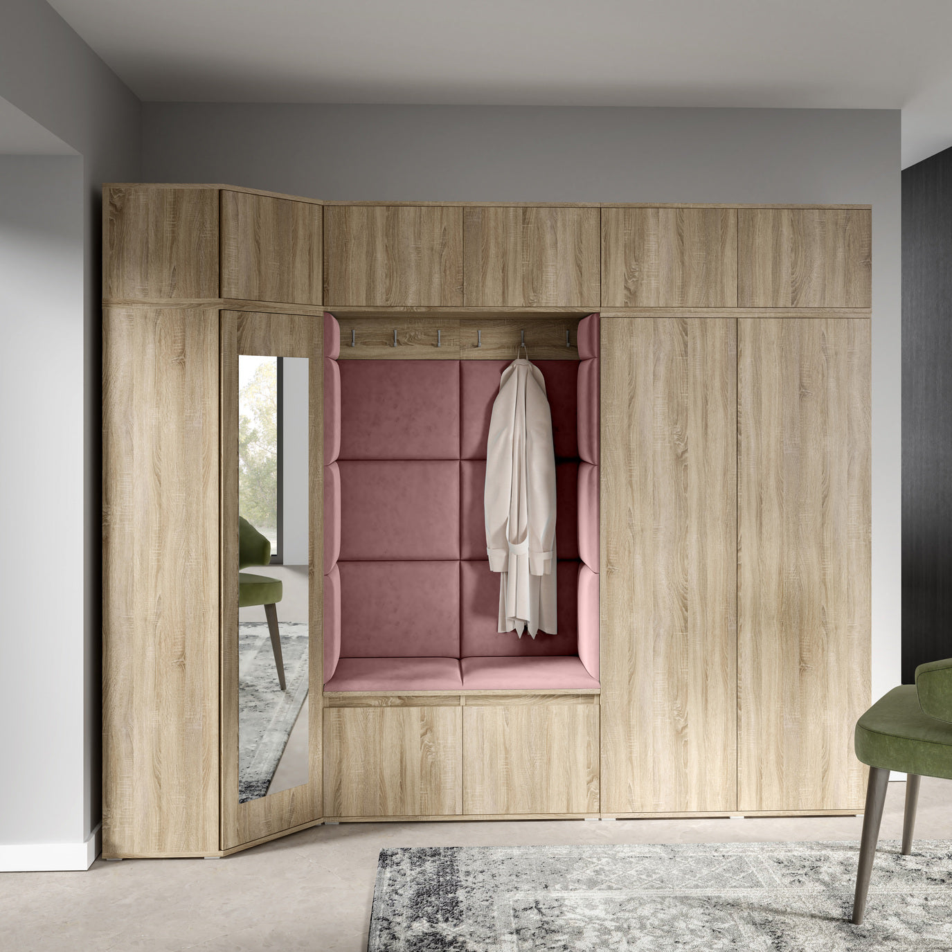 PK Emi 39 Hallway Wardrobe Sonoma Oak - Upholstered Panels in Various Colours