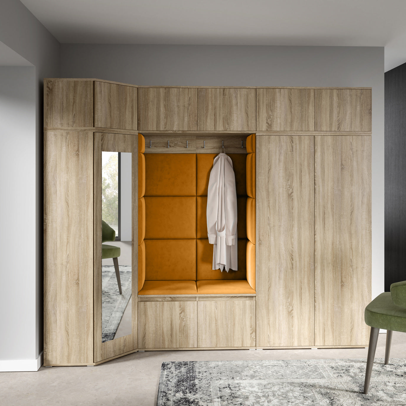 PK Emi 39 Hallway Wardrobe Sonoma Oak - Upholstered Panels in Various Colours