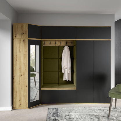 PK Emi 39 Hallway Wardrobe Artisan Oak / Black - Upholstered Panels in Various Colours
