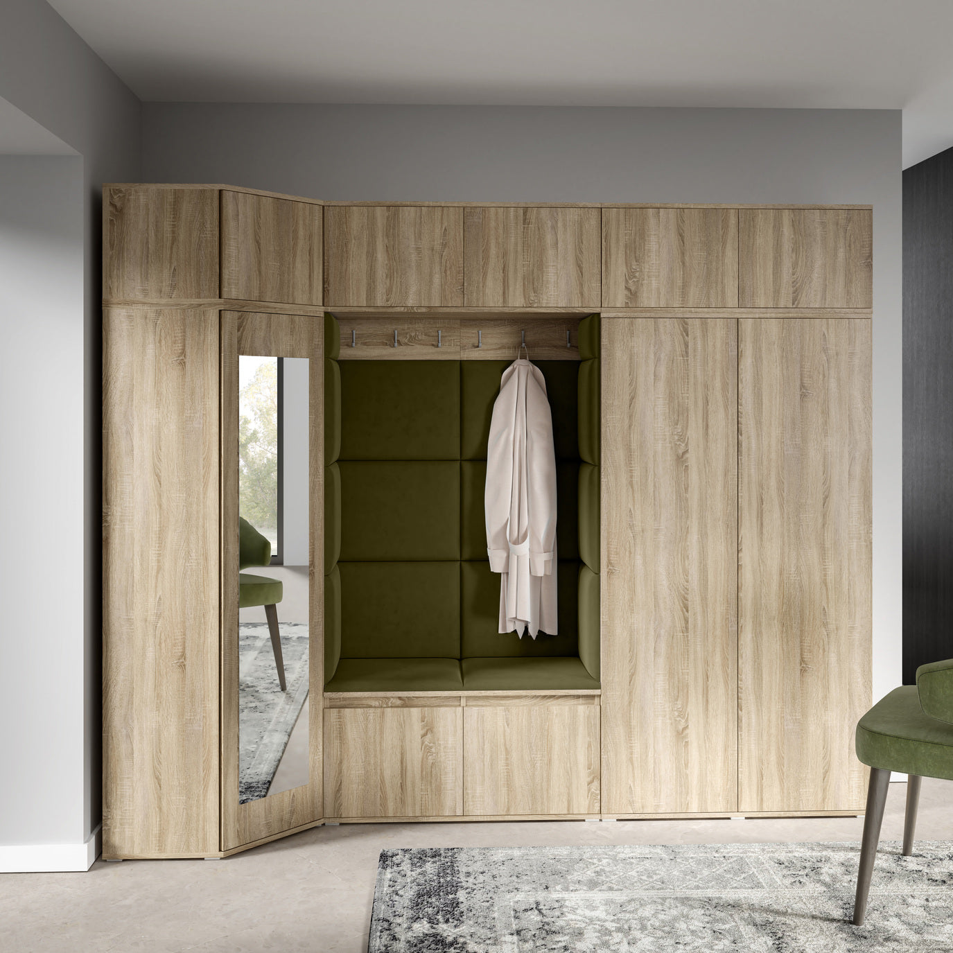 PK Emi 39 Hallway Wardrobe Sonoma Oak - Upholstered Panels in Various Colours