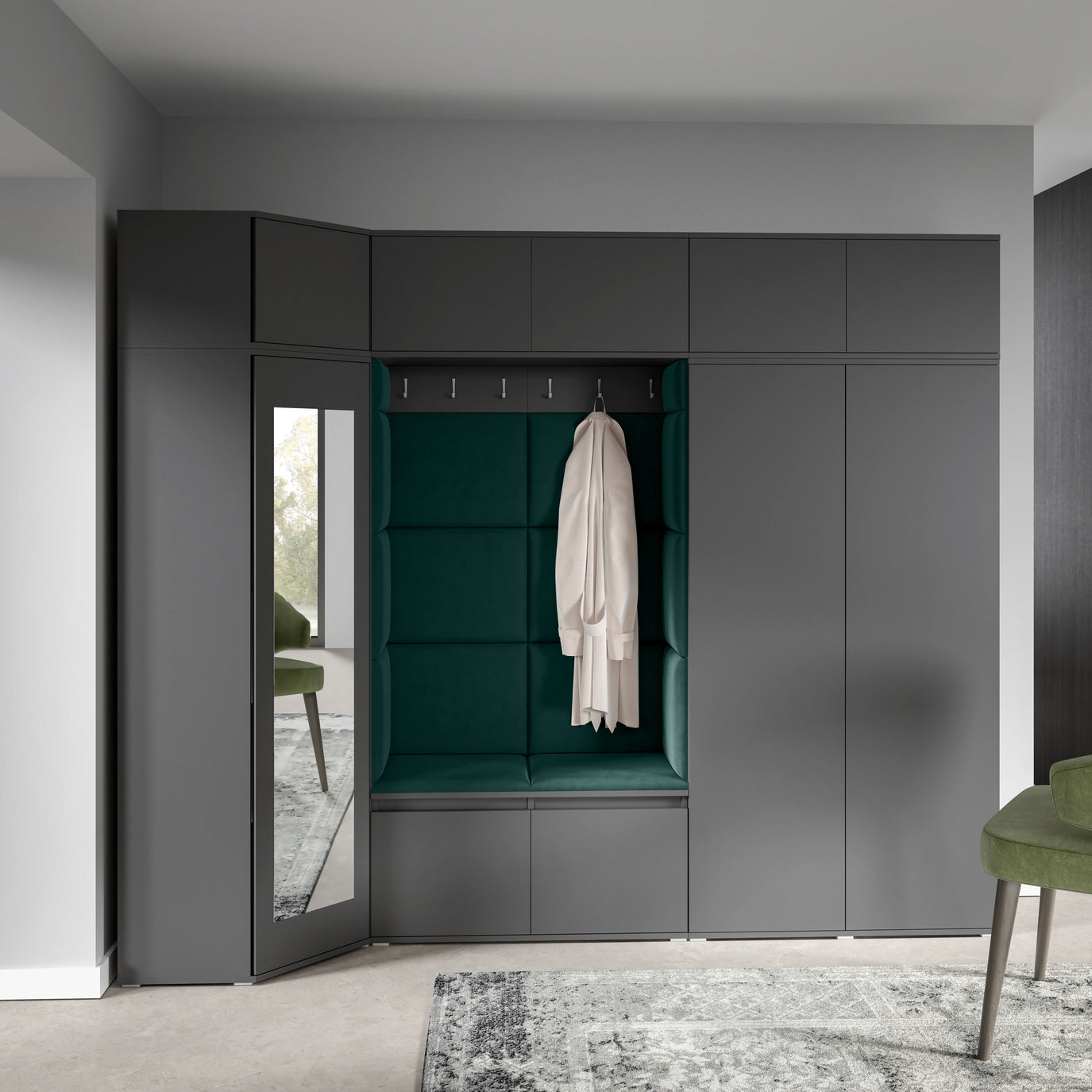 PK Emi 39 Hallway Wardrobe Graphite - Upholstered Panels in Various Colours
