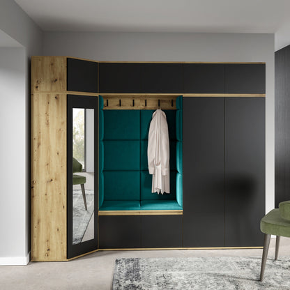 PK Emi 39 Hallway Wardrobe Artisan Oak / Black - Upholstered Panels in Various Colours