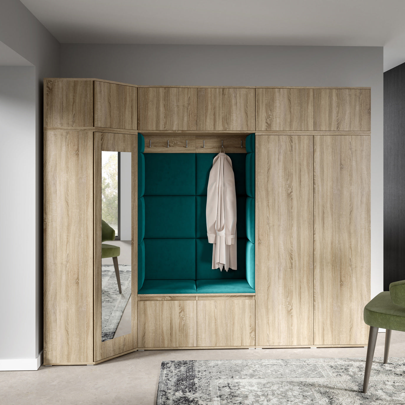 PK Emi 39 Hallway Wardrobe Sonoma Oak - Upholstered Panels in Various Colours