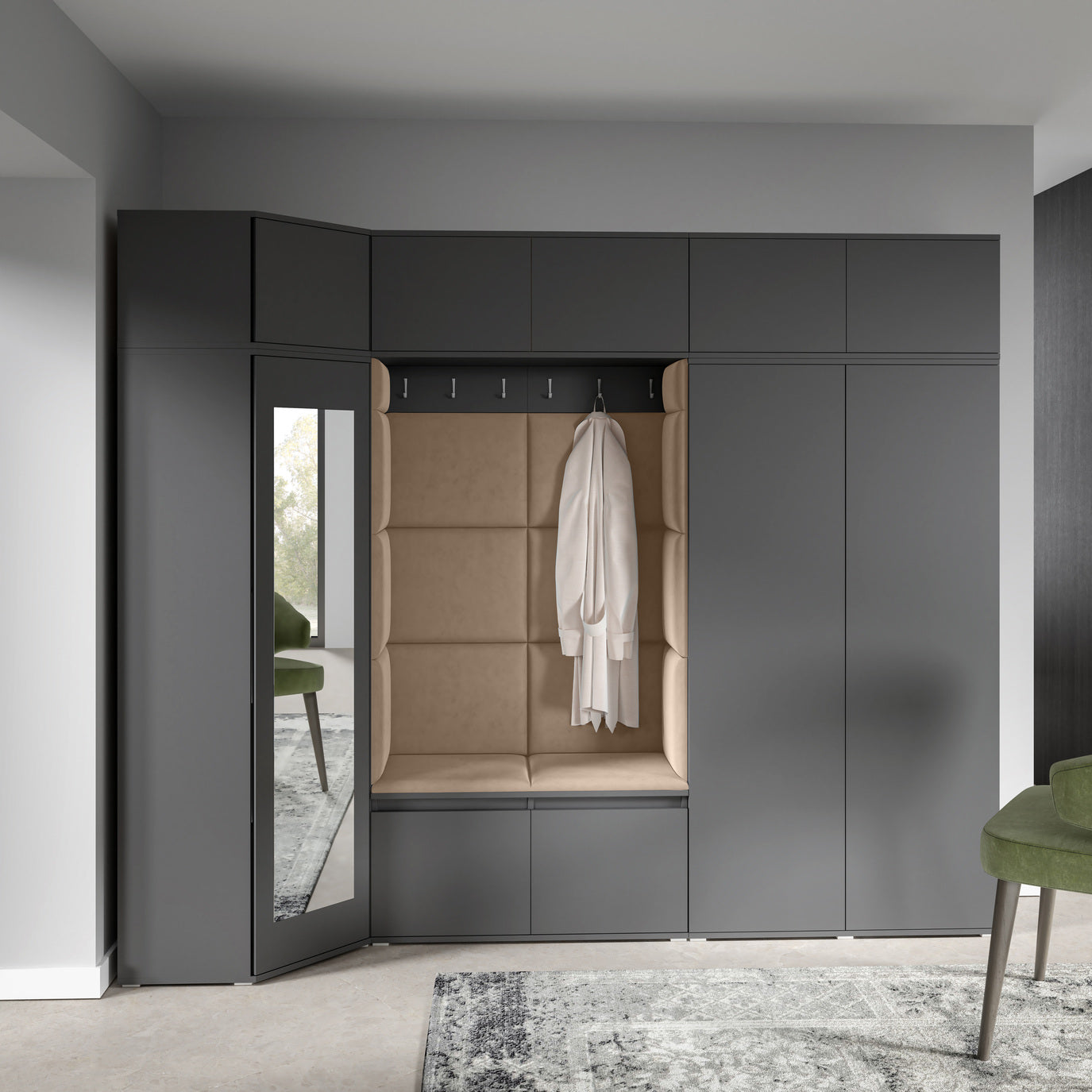 PK Emi 39 Hallway Wardrobe Graphite - Upholstered Panels in Various Colours