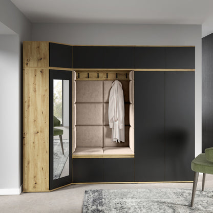 PK Emi 39 Hallway Wardrobe Artisan Oak / Black - Upholstered Panels in Various Colours