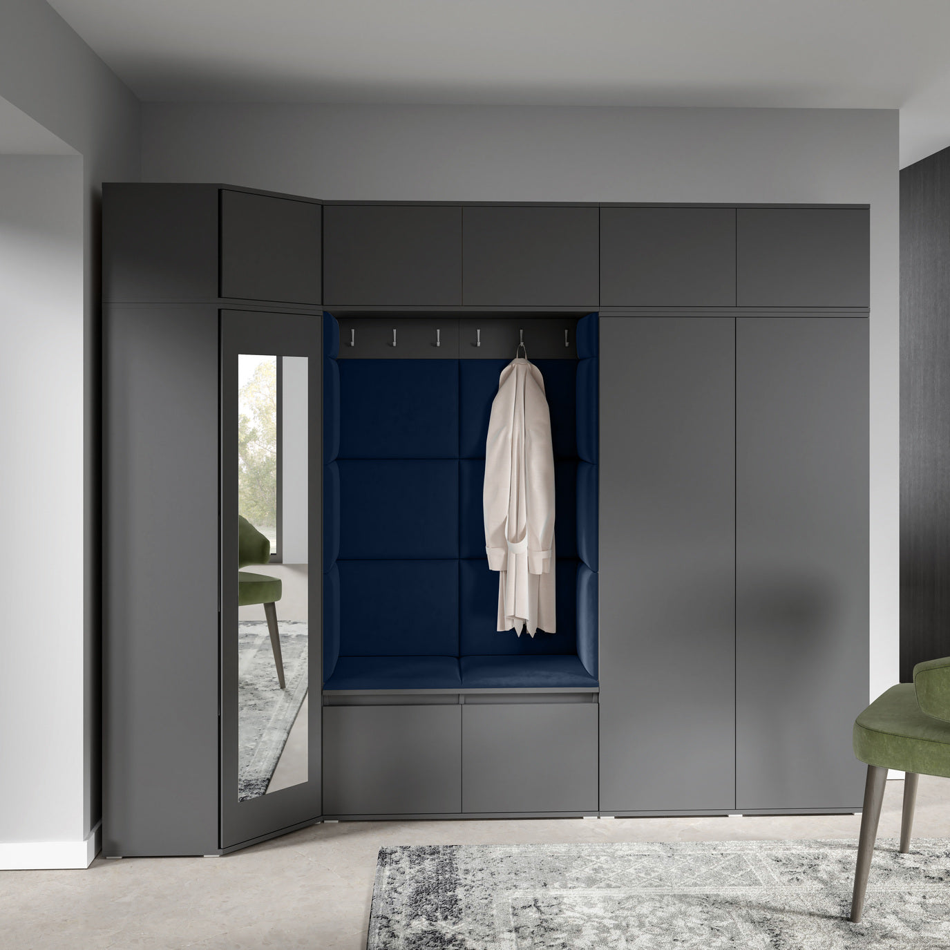 PK Emi 39 Hallway Wardrobe Graphite - Upholstered Panels in Various Colours