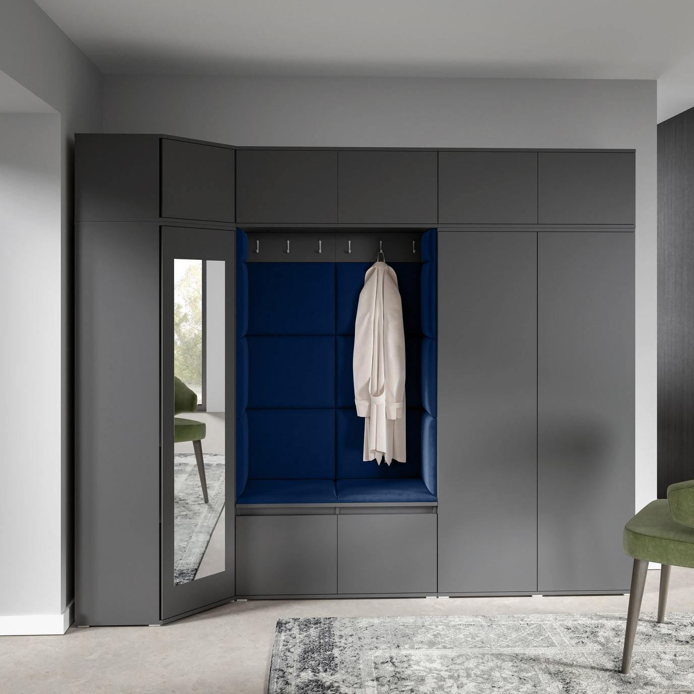 PK Emi 39 Hallway Wardrobe Graphite - Upholstered Panels in Various Colours