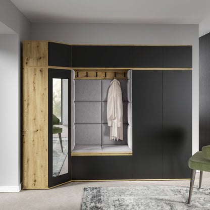 PK Emi 39 Hallway Wardrobe Artisan Oak / Black - Upholstered Panels in Various Colours