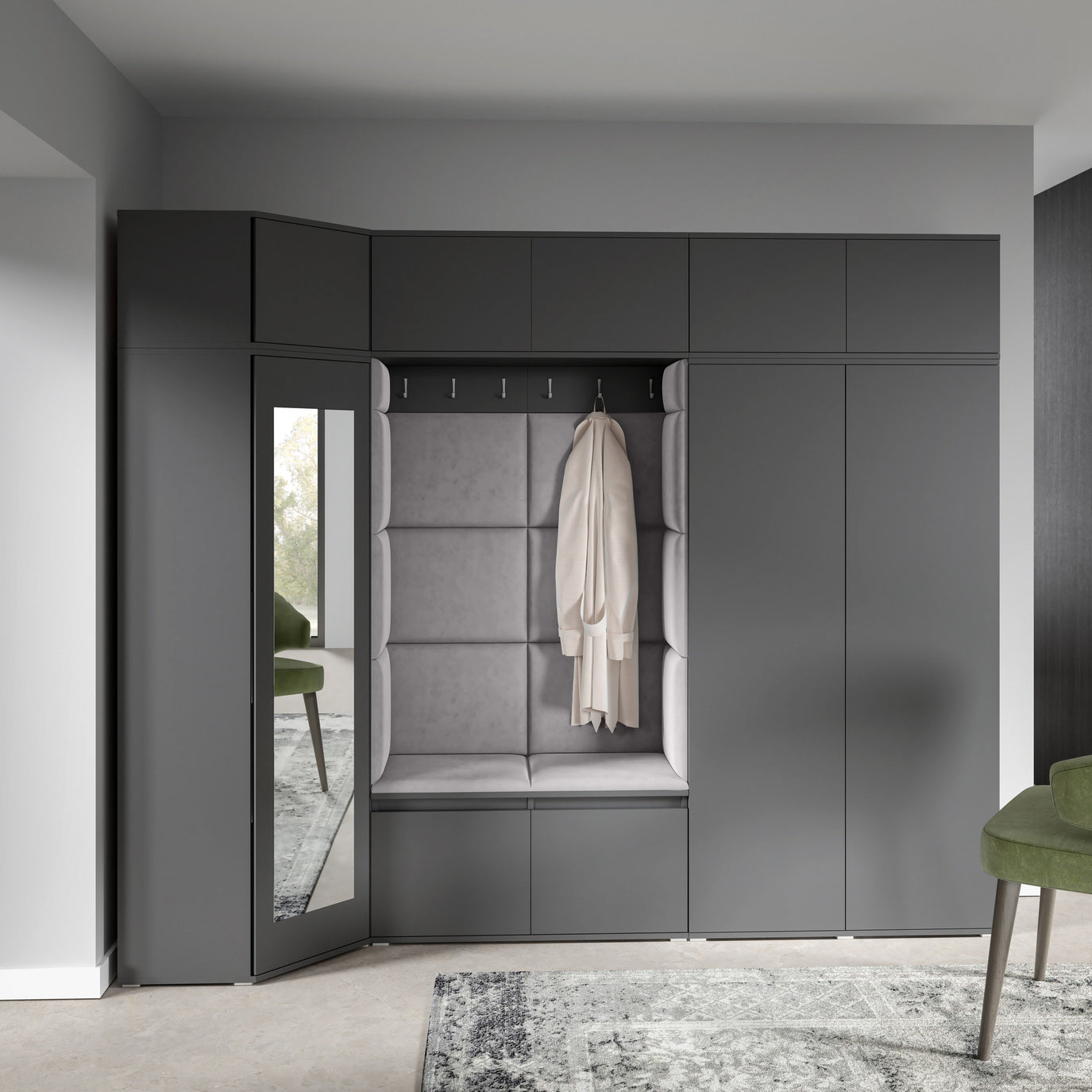 PK Emi 39 Hallway Wardrobe Graphite - Upholstered Panels in Various Colours