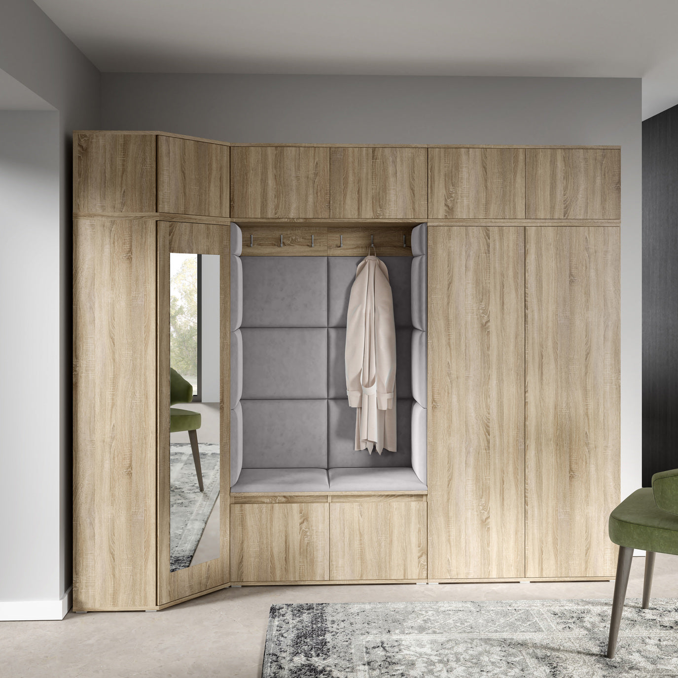 PK Emi 39 Hallway Wardrobe Sonoma Oak - Upholstered Panels in Various Colours