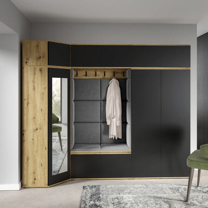 PK Emi 39 Hallway Wardrobe Artisan Oak / Black - Upholstered Panels in Various Colours