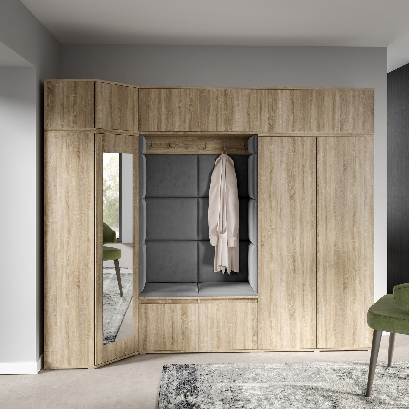 PK Emi 39 Hallway Wardrobe Sonoma Oak - Upholstered Panels in Various Colours