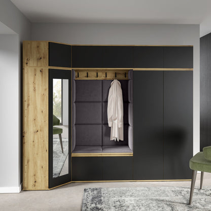 PK Emi 39 Hallway Wardrobe Artisan Oak / Black - Upholstered Panels in Various Colours